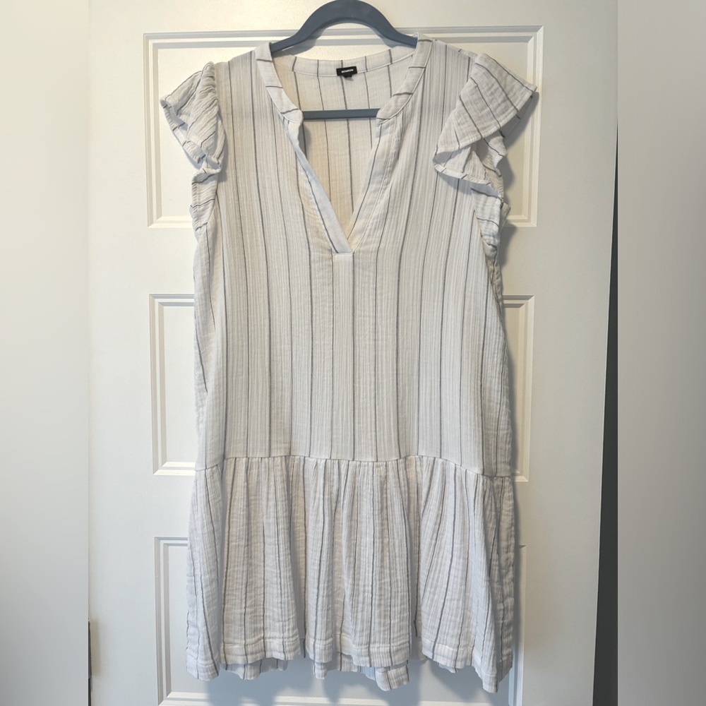 Monrow Pinstripe White Gauze Ruffled Minidress Size S